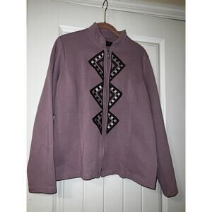 Bob Mackie Wearable Art Size M Zip Front Pink Embroidered Geometric Jacket